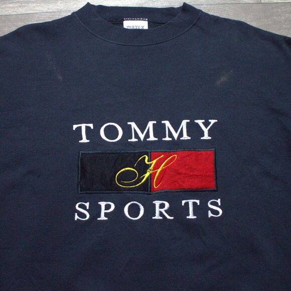 Vintage Tommy Sports Tultex Crewneck Sweatshirt XL Black - Picture 1 of 7